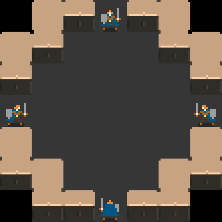 A mock-up of a MLRL’s floor with four players, each one at one cardinal direction.