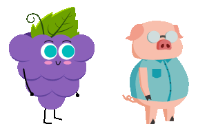 Animation of anthropomorphic grapes and pig walking