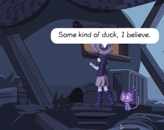 Screenshot of Pepper&Carrot: The Wizard, showing Pepper looking through a window with a speech balloon that says “Some kind of duck, I believe.”